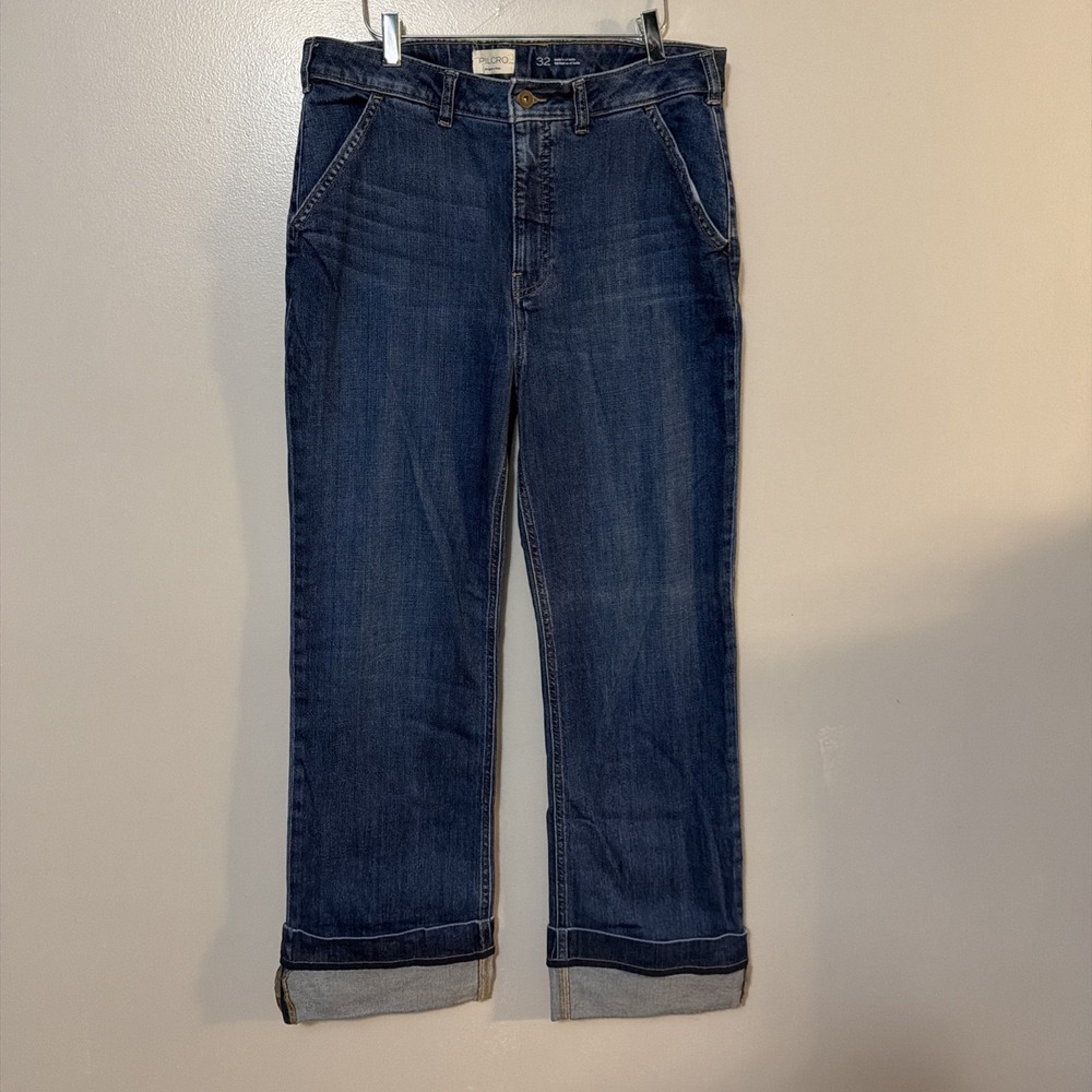 Pilcro Cuffed High-Rise Straight-Leg Jeans Dark Wash 32 Anthropologie